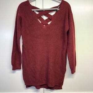 Fashion Nova Maroon Crisscross V-Neck Knit Sweater